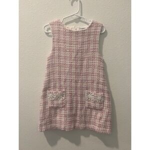 Florence Fancy Girls Pink White Tweed Lace Pocket Shift Dress Size 6Y